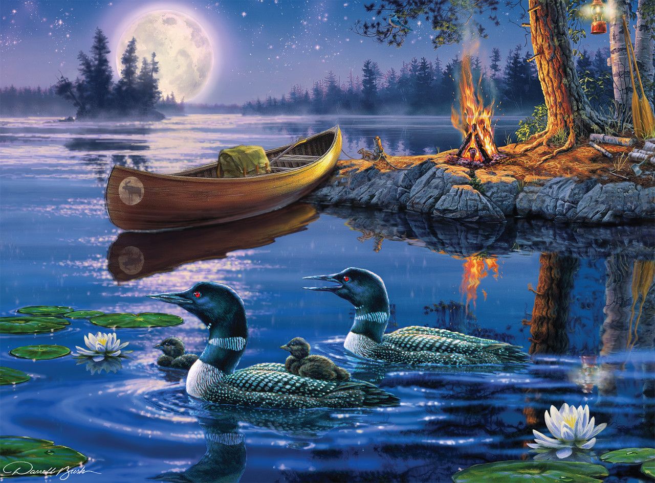 Loons by Moonlight Birds Jigsaw Puzzle