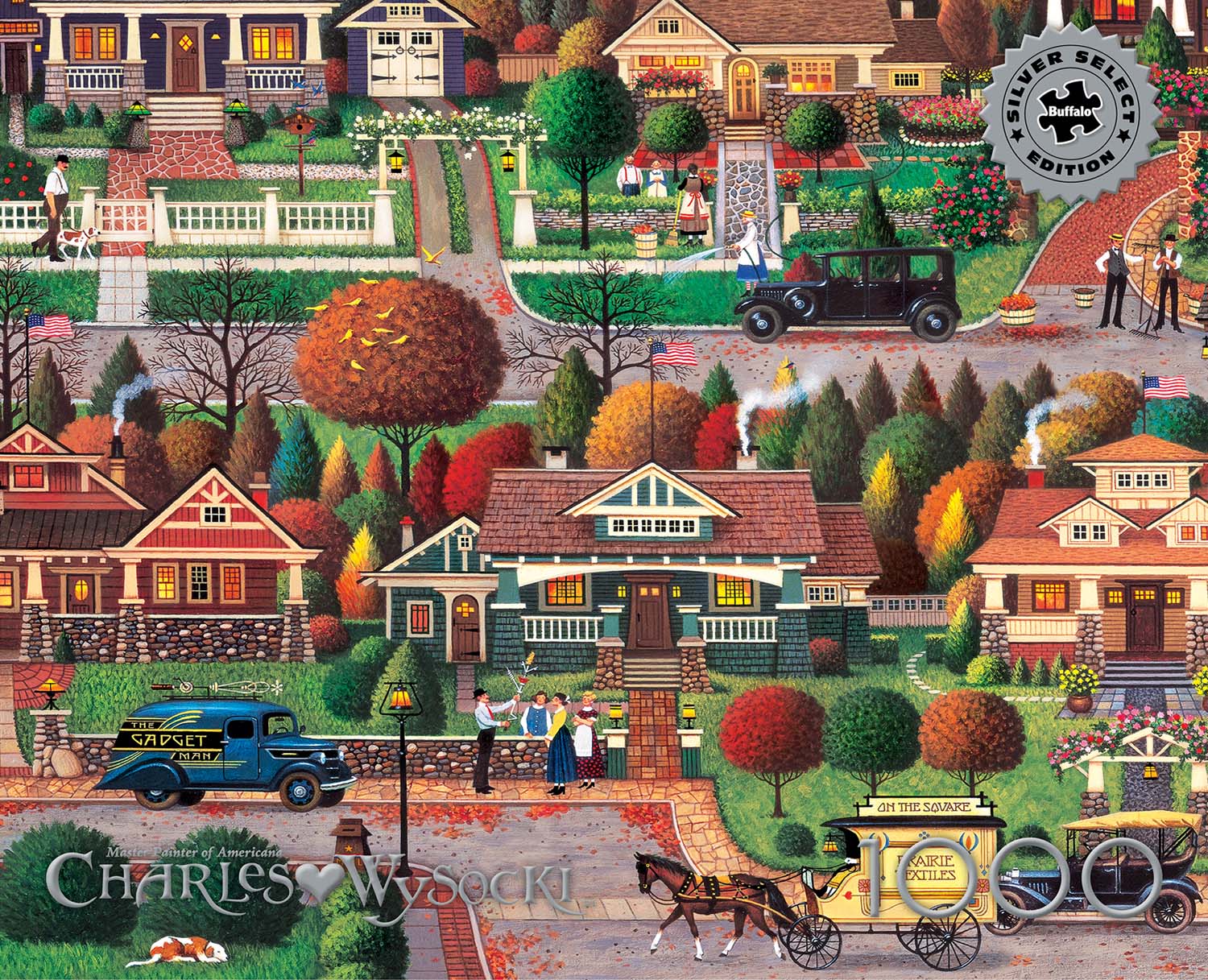 Silver: Labor Day in Bungalowville Folk Art Jigsaw Puzzle