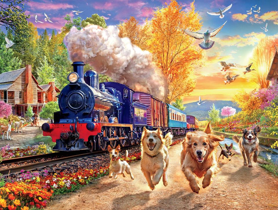 Racing the Train Dogs Jigsaw Puzzle