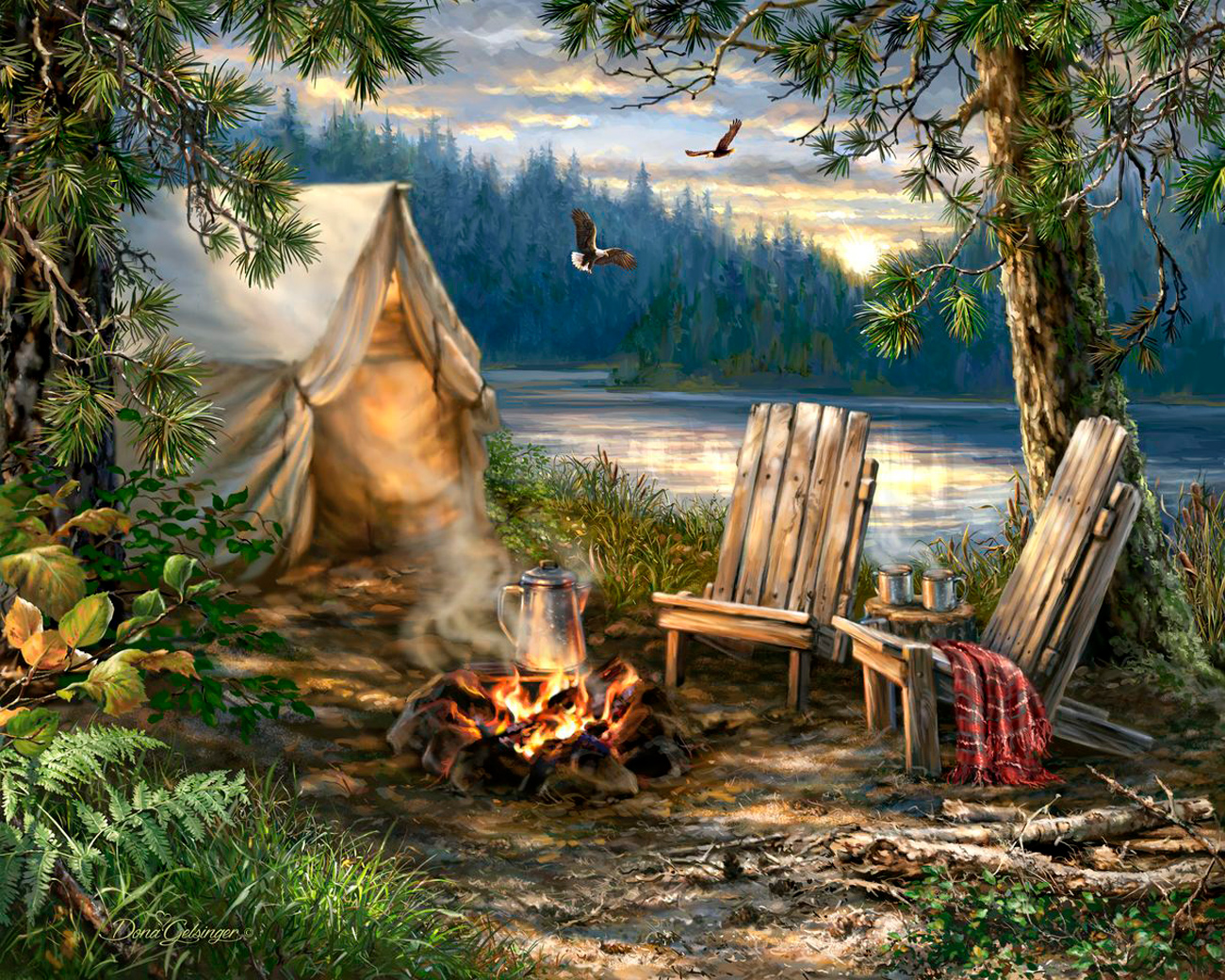 Evening At The Lake Cabin & Cottage Jigsaw Puzzle
