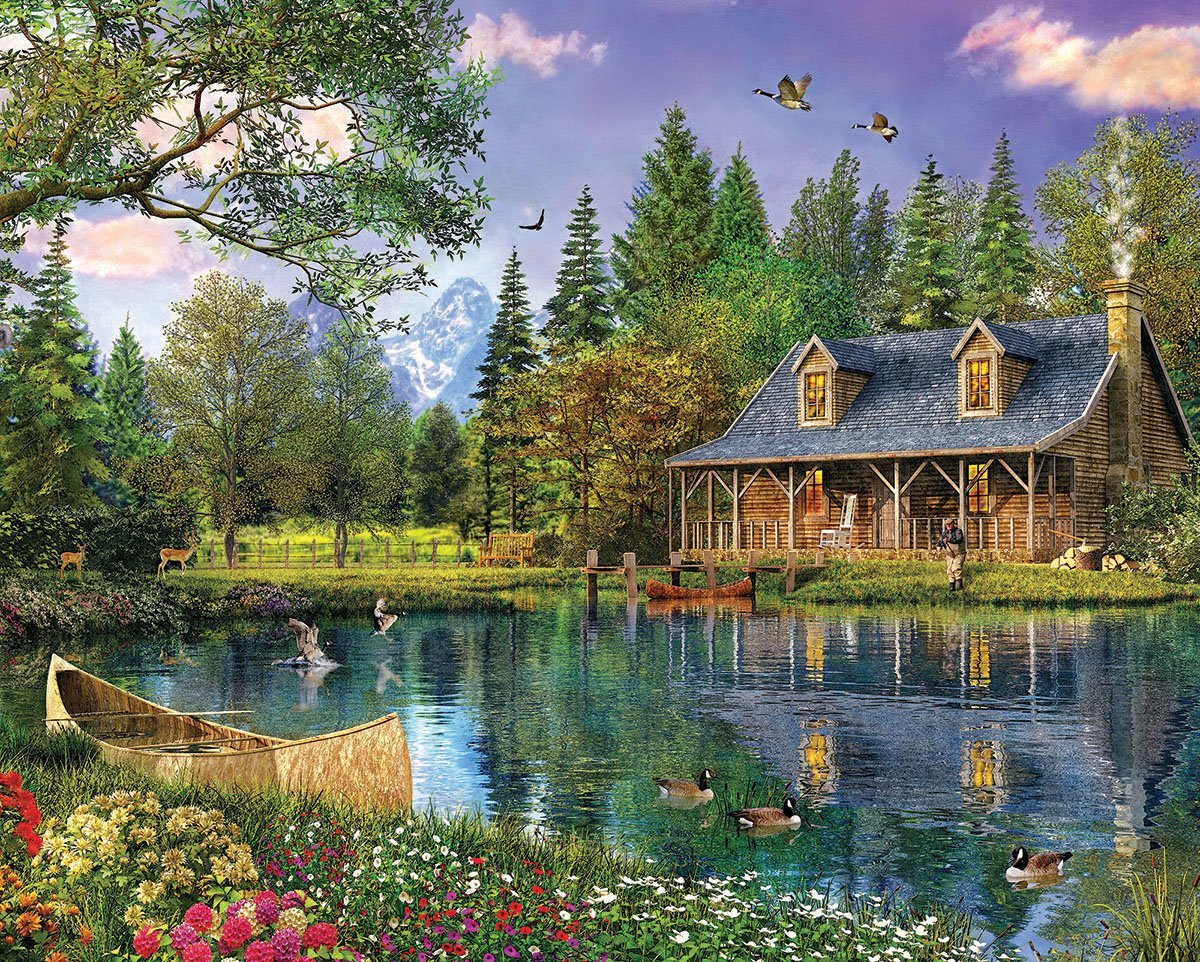 Cabin by the Lake Cabin & Cottage Jigsaw Puzzle By Vermont Christmas Company