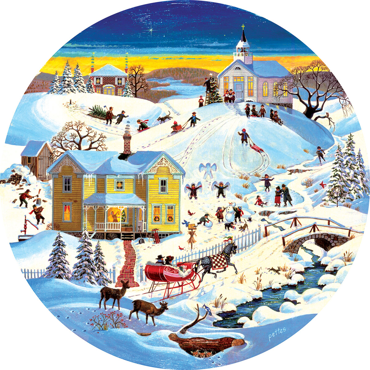 Sledding in the Park New York Jigsaw Puzzle By New York Puzzle Co