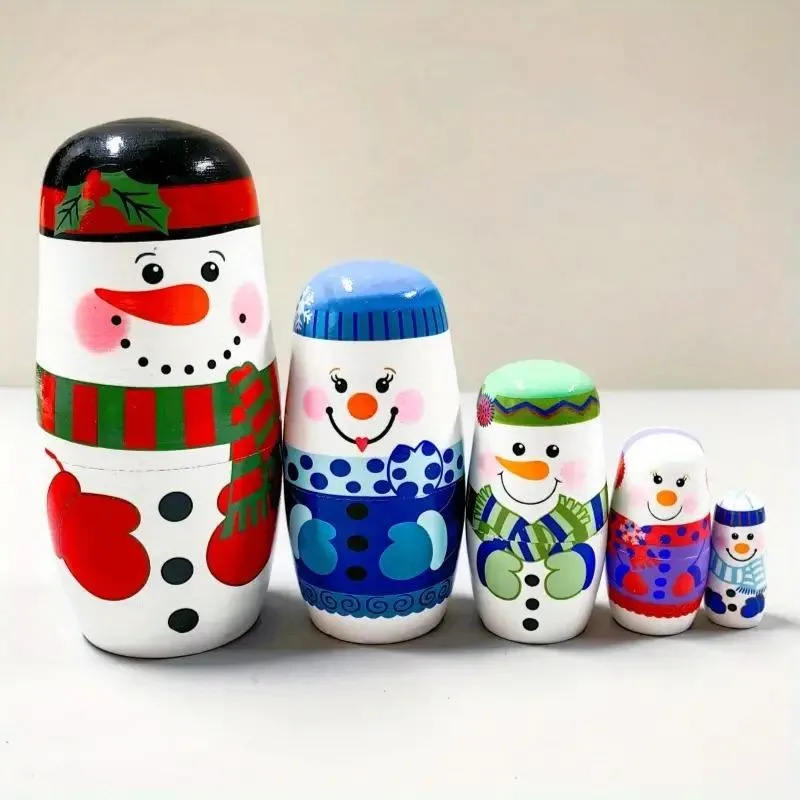 Charming Wooden Snowman Nesting Dolls