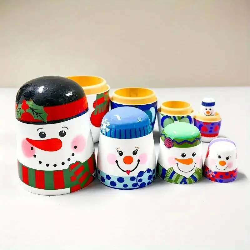 Charming Wooden Snowman Nesting Dolls