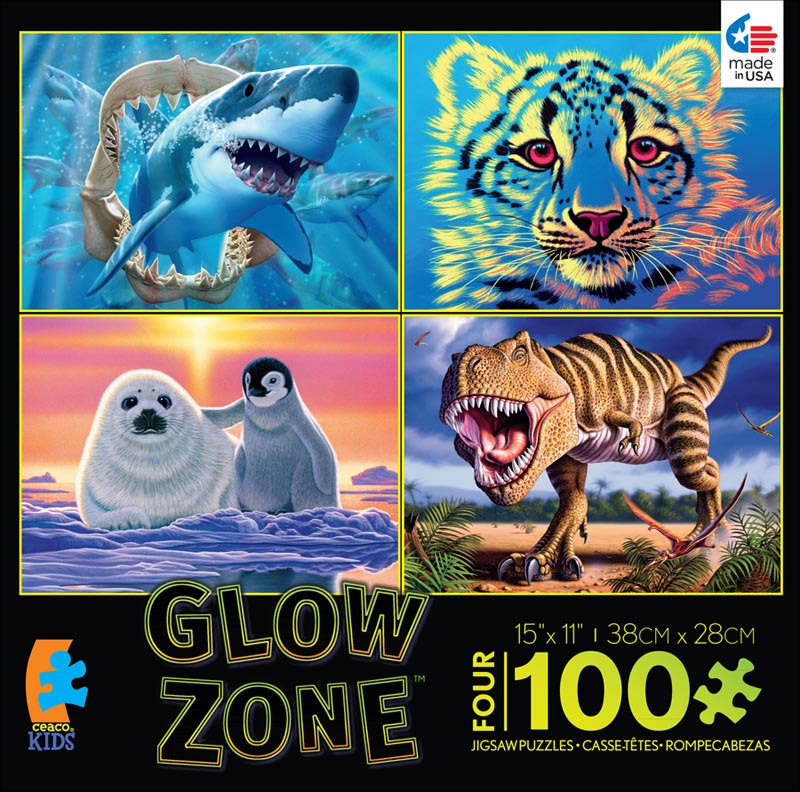 4-in-1 Puzzle Pack Glow Zone - Scratch and Dent Dinosaurs Glow in the Dark Puzzle