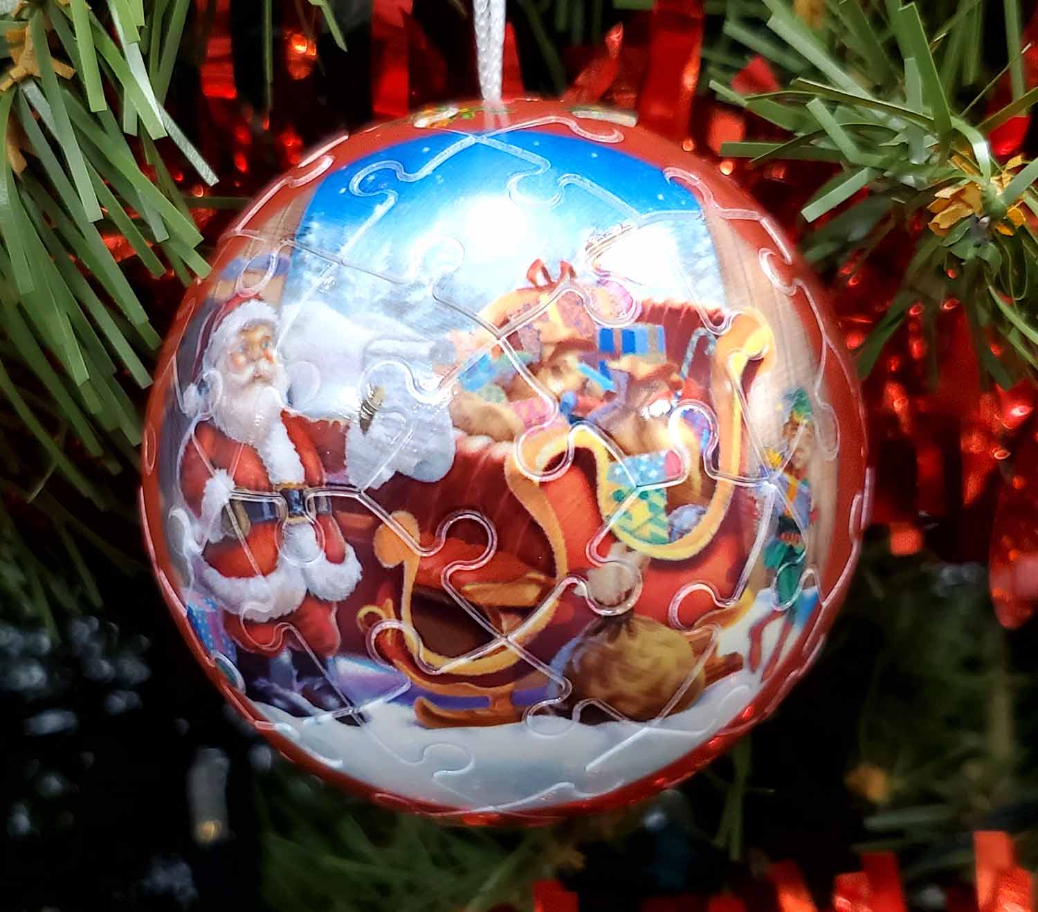 Santa's Sleigh Christmas Ornament - 3D Puzzle Ball Christmas Jigsaw Puzzle