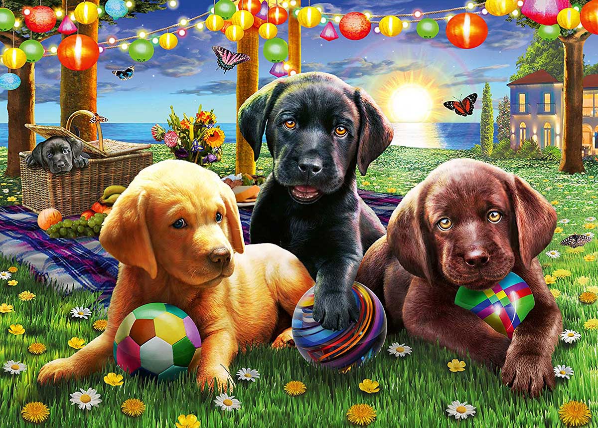 Puppy Picnic - Scratch and Dent Dogs Jigsaw Puzzle