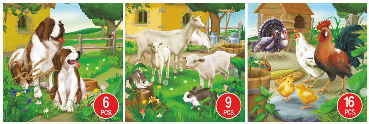 Dog, Goat, & Chicken Animal 3-Pack Dogs Jigsaw Puzzle