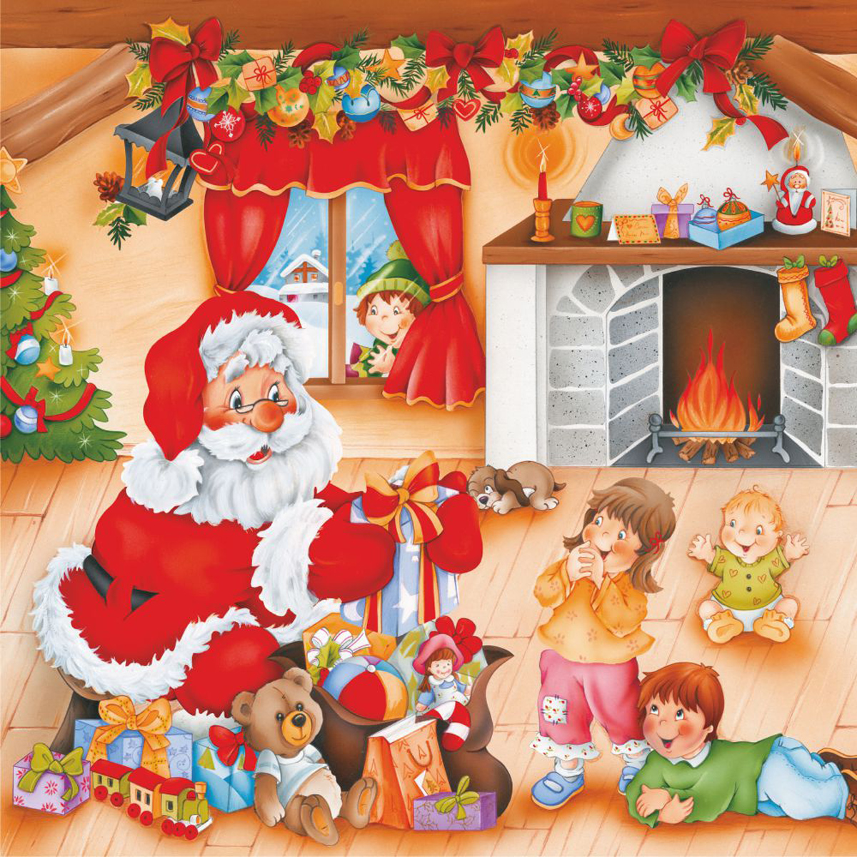 Santa Fireplace Cartoon Christmas Jigsaw Puzzle