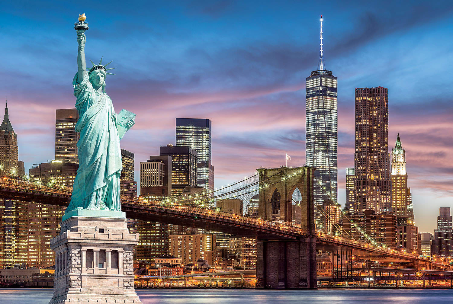The Statue of Liberty and Brooklyn Bridge Landmarks & Monuments