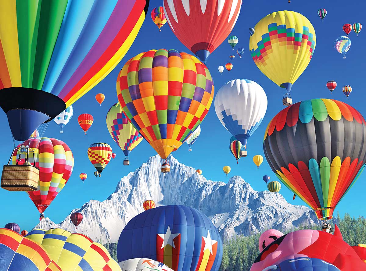 Balloons Over a Mountain Hot Air Balloon Jigsaw Puzzle