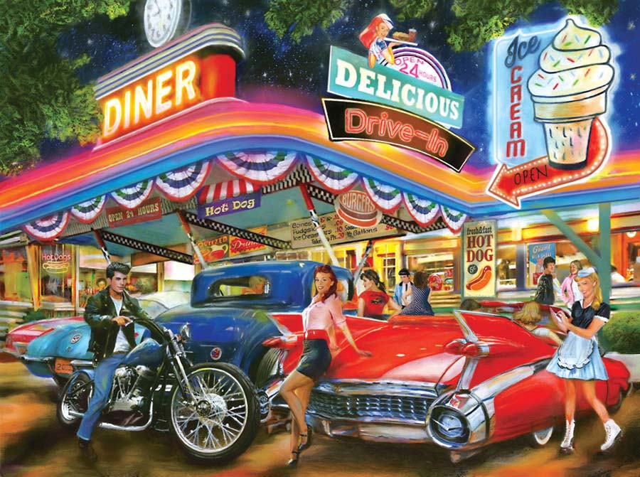 Rollerskate Drive-in Theatre Car Jigsaw Puzzle