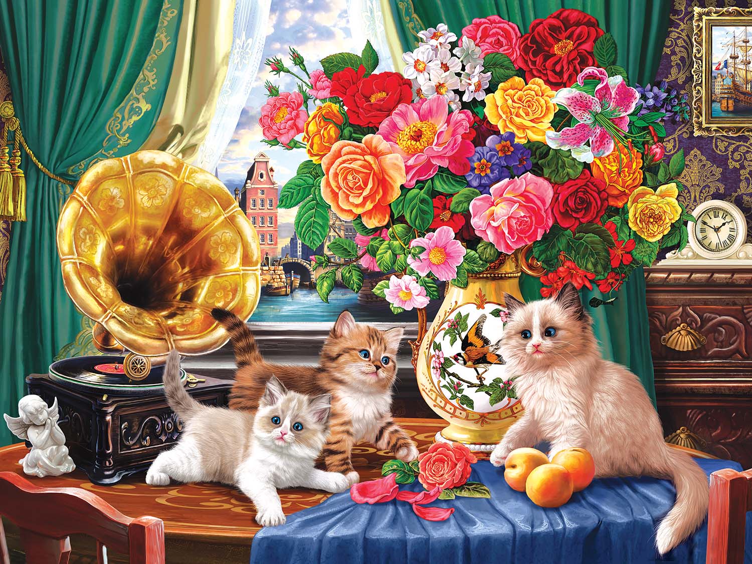 Kittens and Colorful Flowers - Scratch and Dent Cats Jigsaw Puzzle