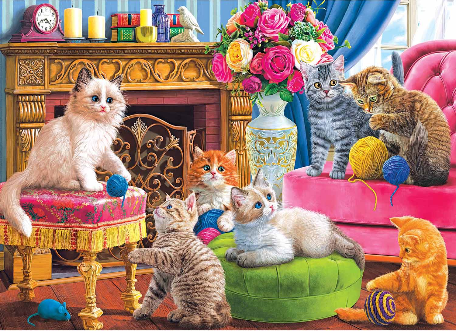 Kittens by the Fireplace Jigsaw Puzzle