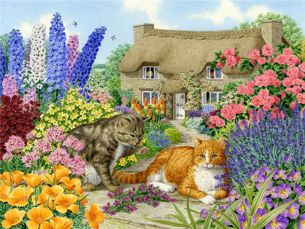 Spring Cottage Cats Cats Jigsaw Puzzle