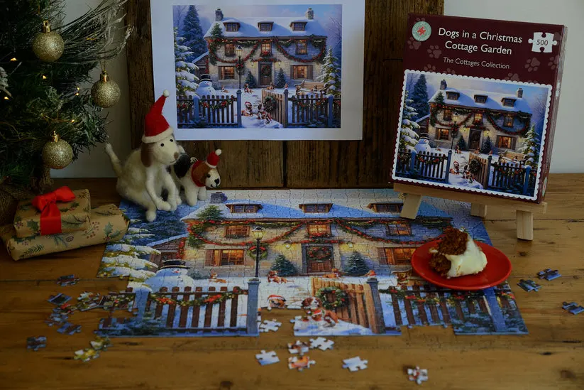 Dogs in a Christmas Cottage Garden Dogs
