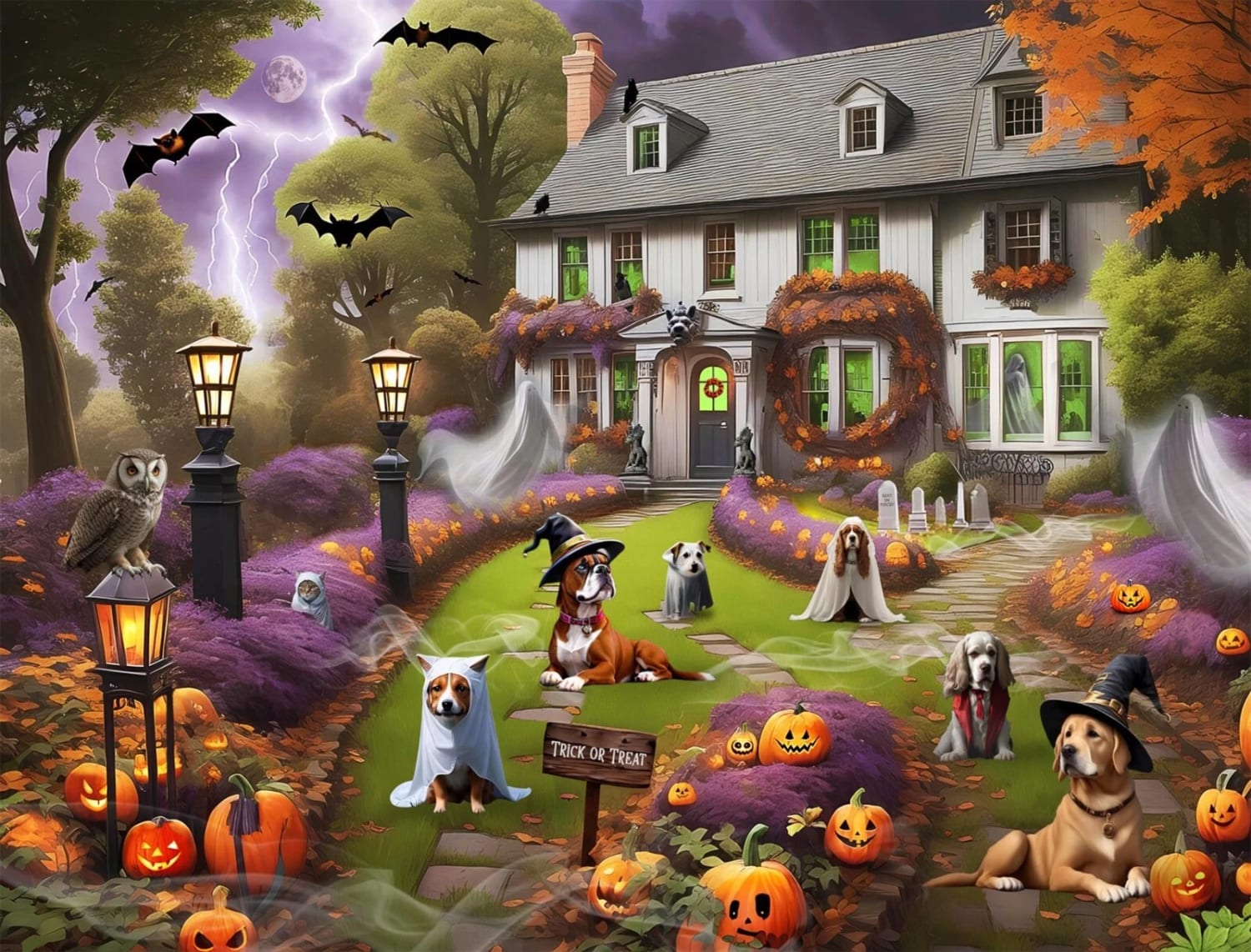 Dogs at a Haunted House Dogs