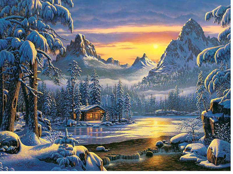 The Great Outdoors Space Savers - Evening at Mountain Lake Winter Jigsaw Puzzle