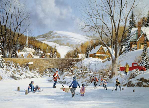 Hockey on Frozen Lake - Scratch and Dent Winter Jigsaw Puzzle