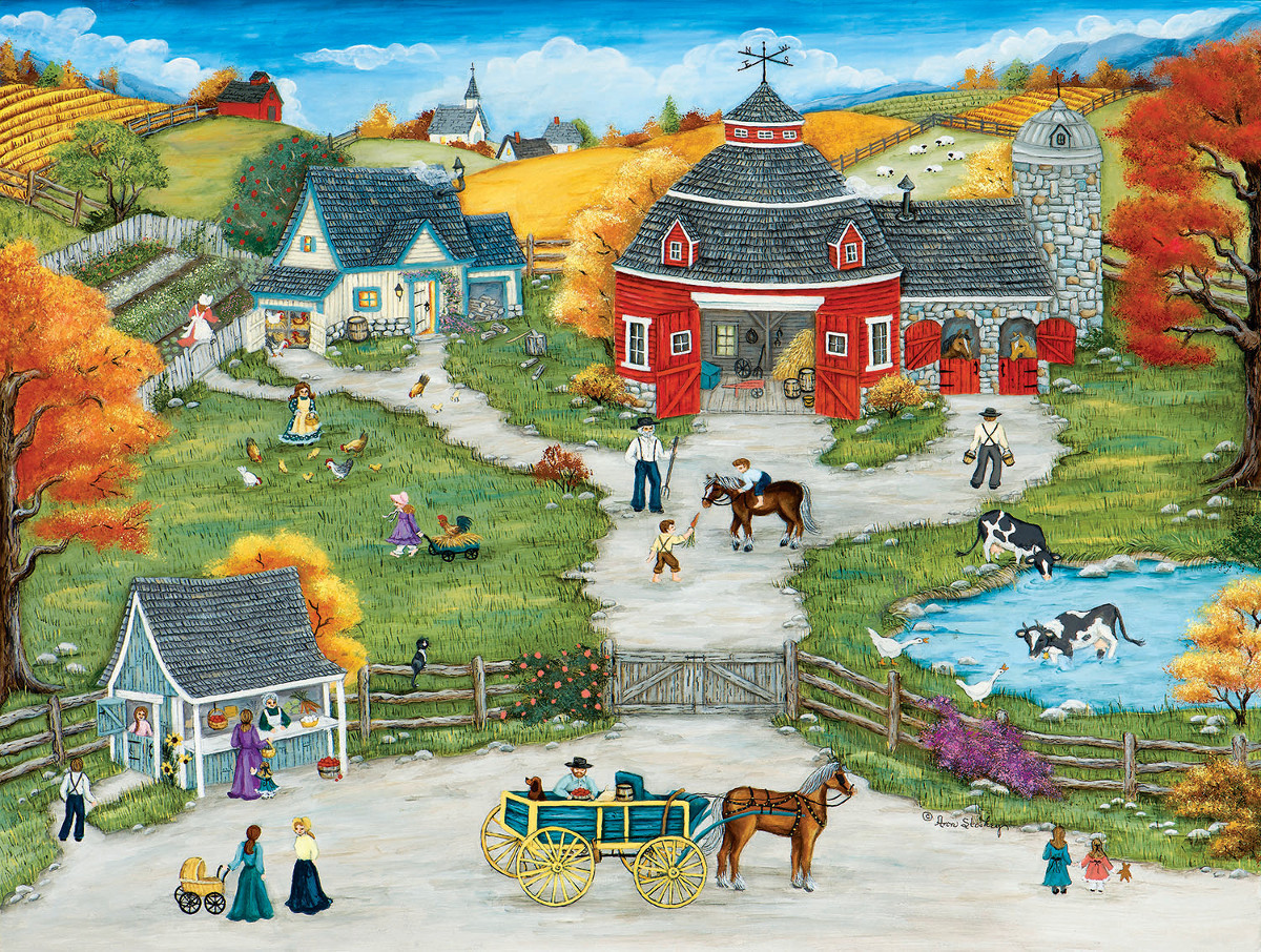 Fall Cabin Cabin & Cottage Round Jigsaw Puzzle By SunsOut
