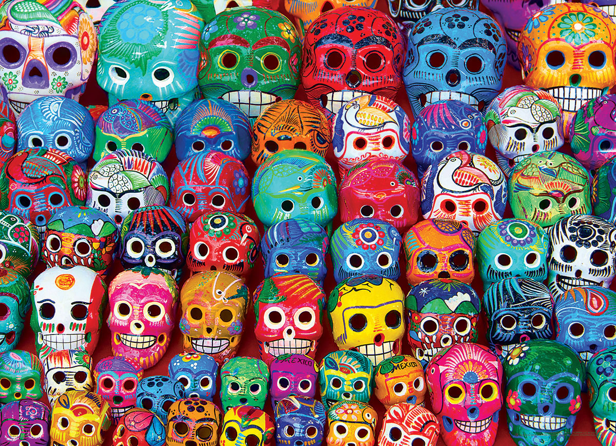 Traditional Mexican Skulls Pattern & Geometric Jigsaw Puzzle