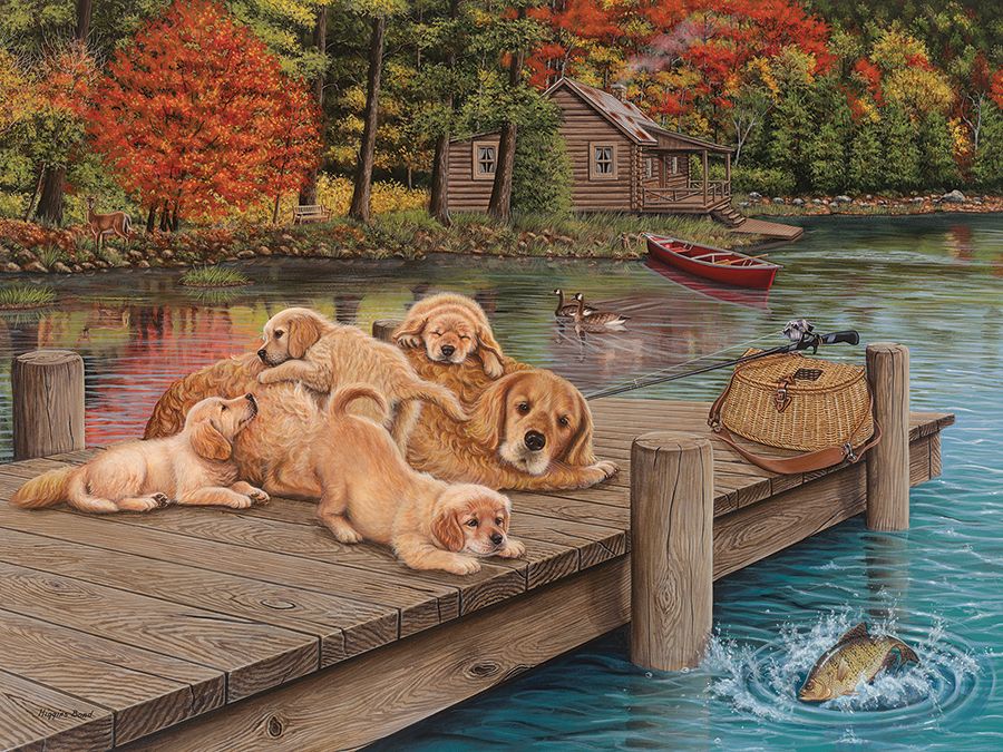 Lazy Day on the Dock Dogs Jigsaw Puzzle