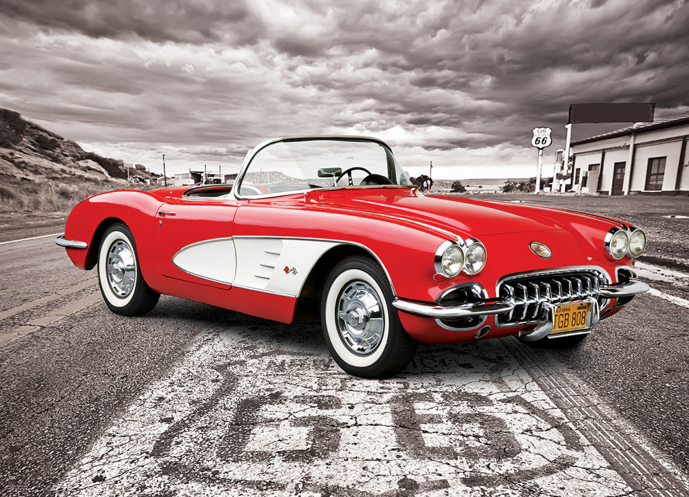 1959 Corvette - Driving Down Route 66 - Scratch and Dent Car Jigsaw Puzzle