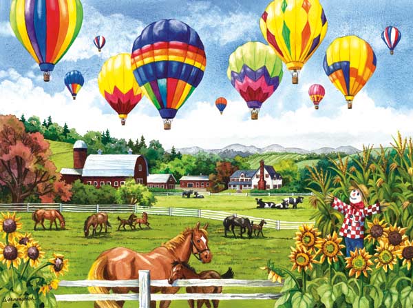 Balloons over Fields - Scratch and Dent Hot Air Balloon Jigsaw Puzzle