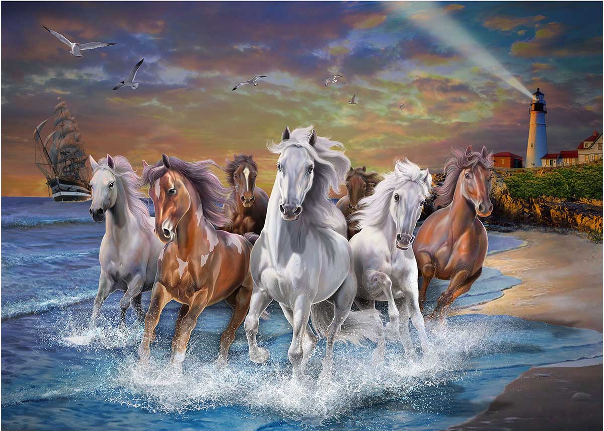 Horses on Seashore - Scratch and Dent Horse Jigsaw Puzzle