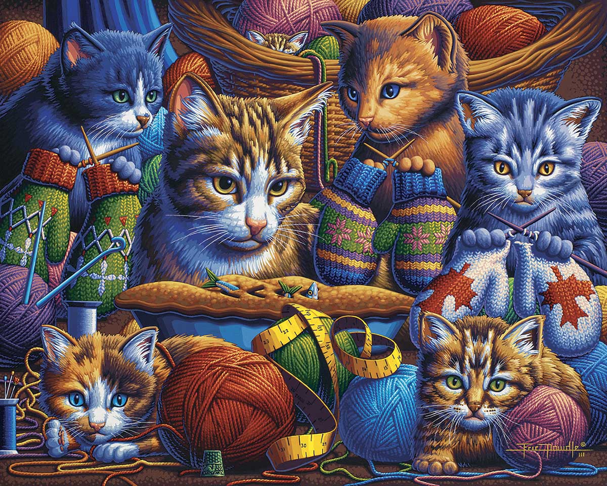 Kittens Knittin' Mittens Cats Jigsaw Puzzle