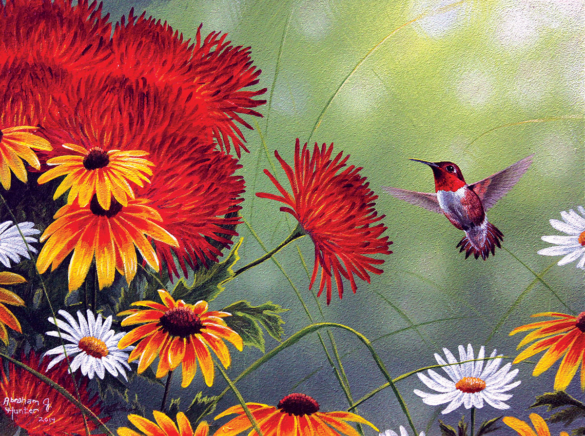 Hummingbird and Red Flower - Scratch and Dent Birds Jigsaw Puzzle