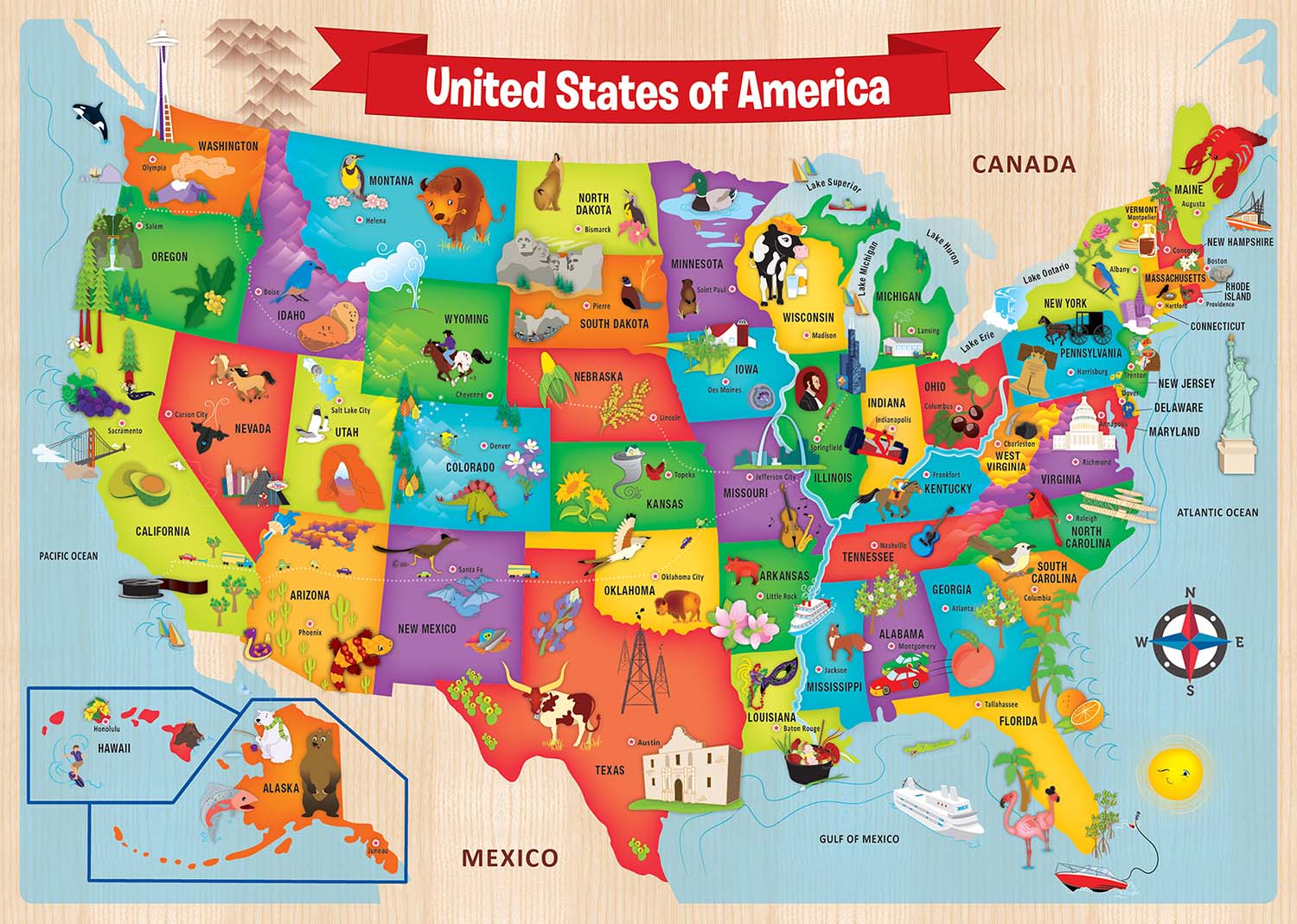 USA Wood Map, 44 Pieces, MasterPieces | Puzzle Warehouse