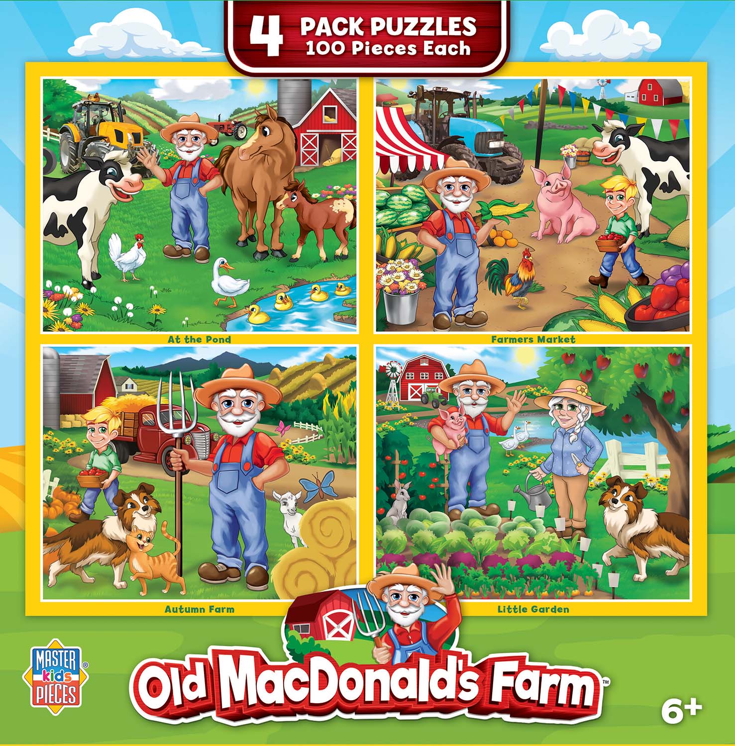 Old MacDonald's Farm - 4 Pack 100 Piece Puzzles Farm Jigsaw Puzzle