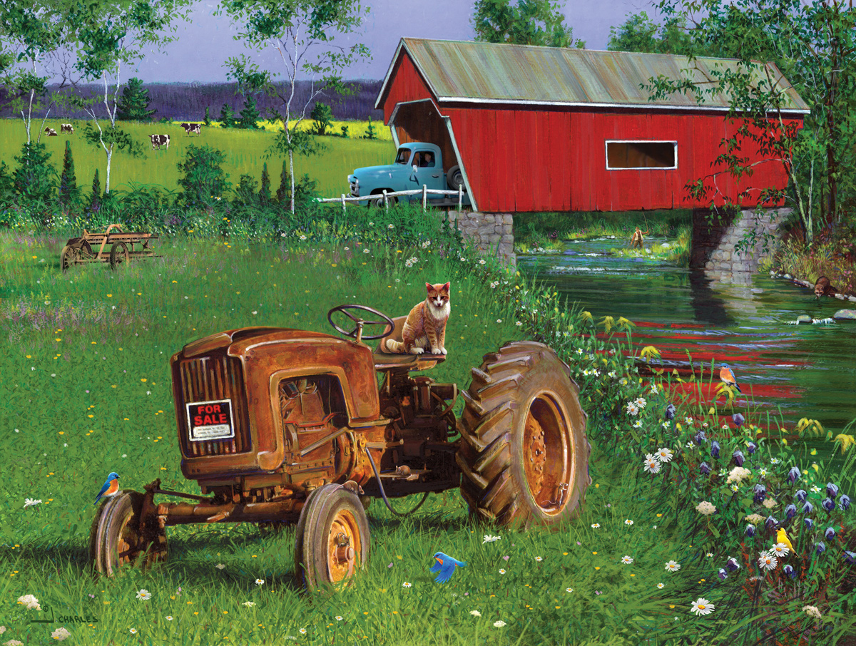 Covered Bridge and Tractor Countryside Jigsaw Puzzle