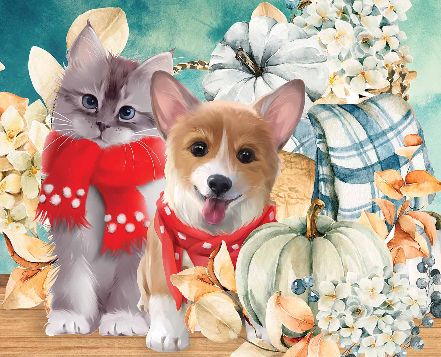 Dog and Cat by Pumpkins Cats Jigsaw Puzzle