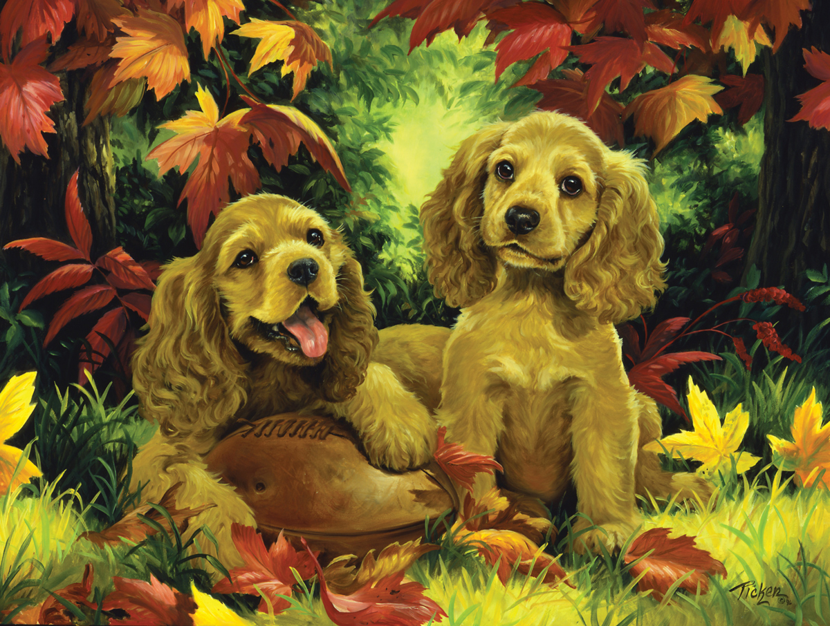 Two Cockers and Football Dogs Jigsaw Puzzle