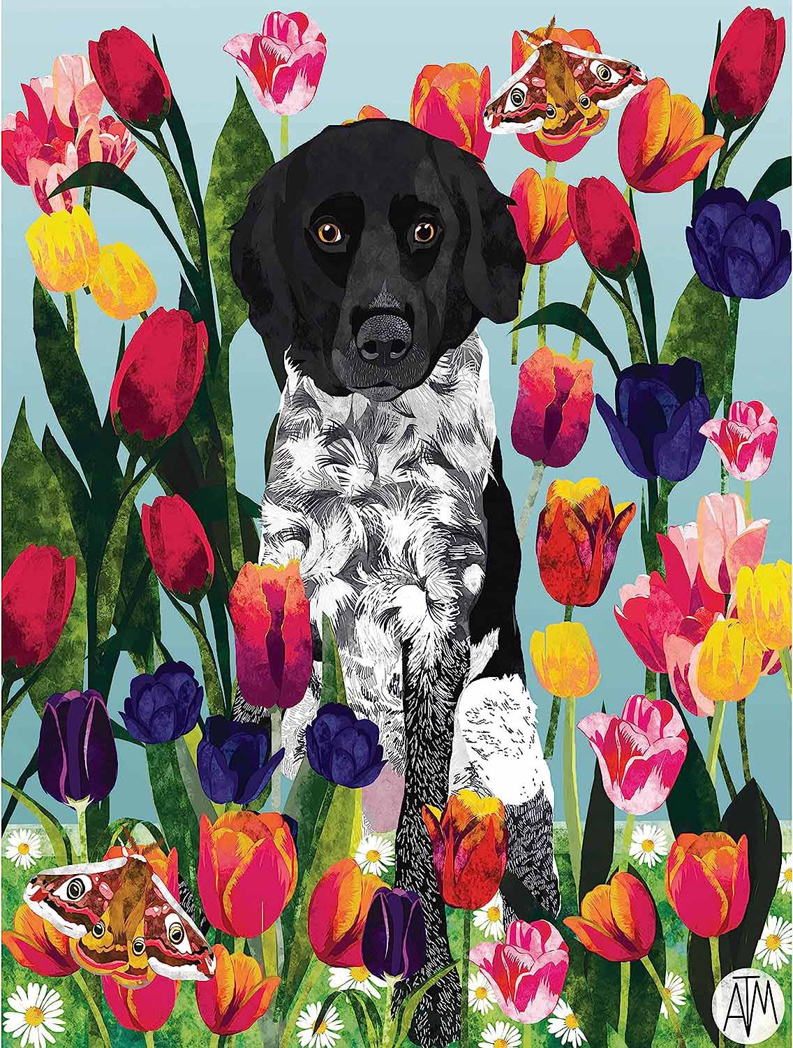 Spring Tulips Dogs Jigsaw Puzzle