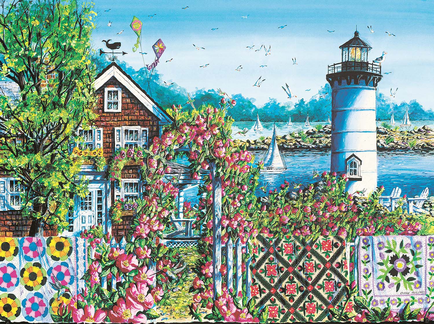 Summer Rose Harbor Lighthouse Jigsaw Puzzle