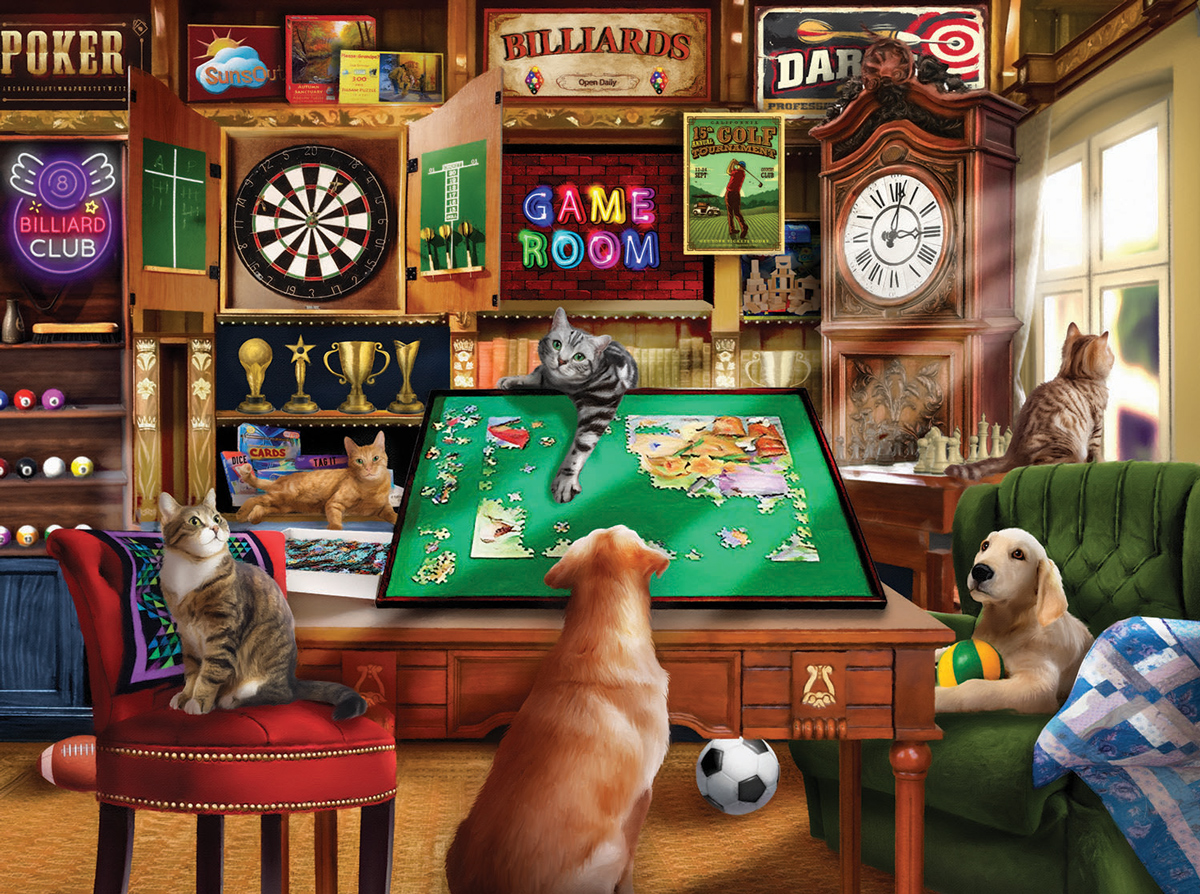 Hanging Out in the Game Room Cats Jigsaw Puzzle