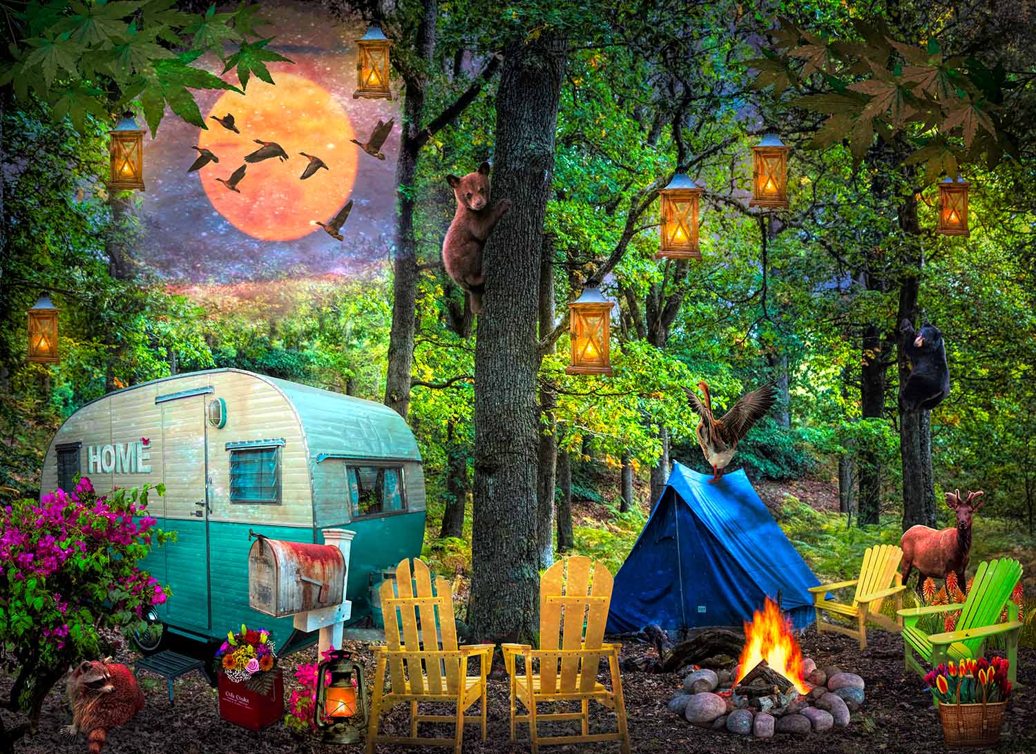 Summertime Camping - Scratch and Dent Animals Jigsaw Puzzle