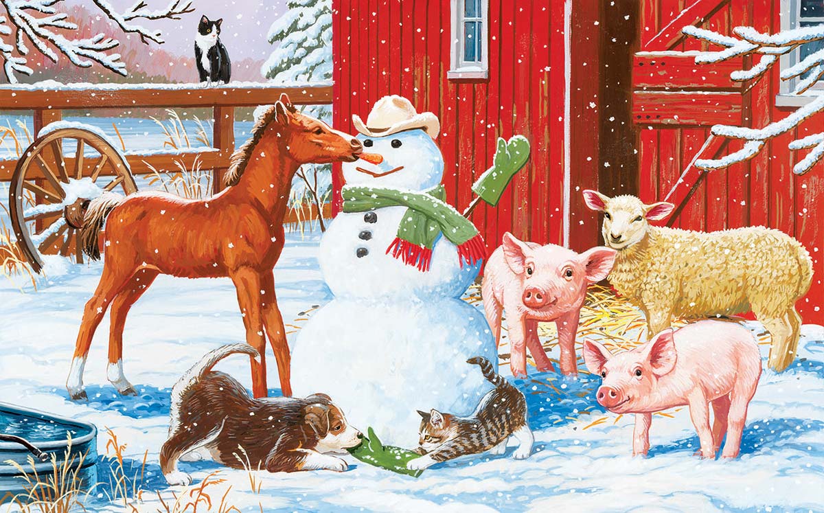 Winter Barnyard Scene - Scratch and Dent Farm Animal Jigsaw Puzzle