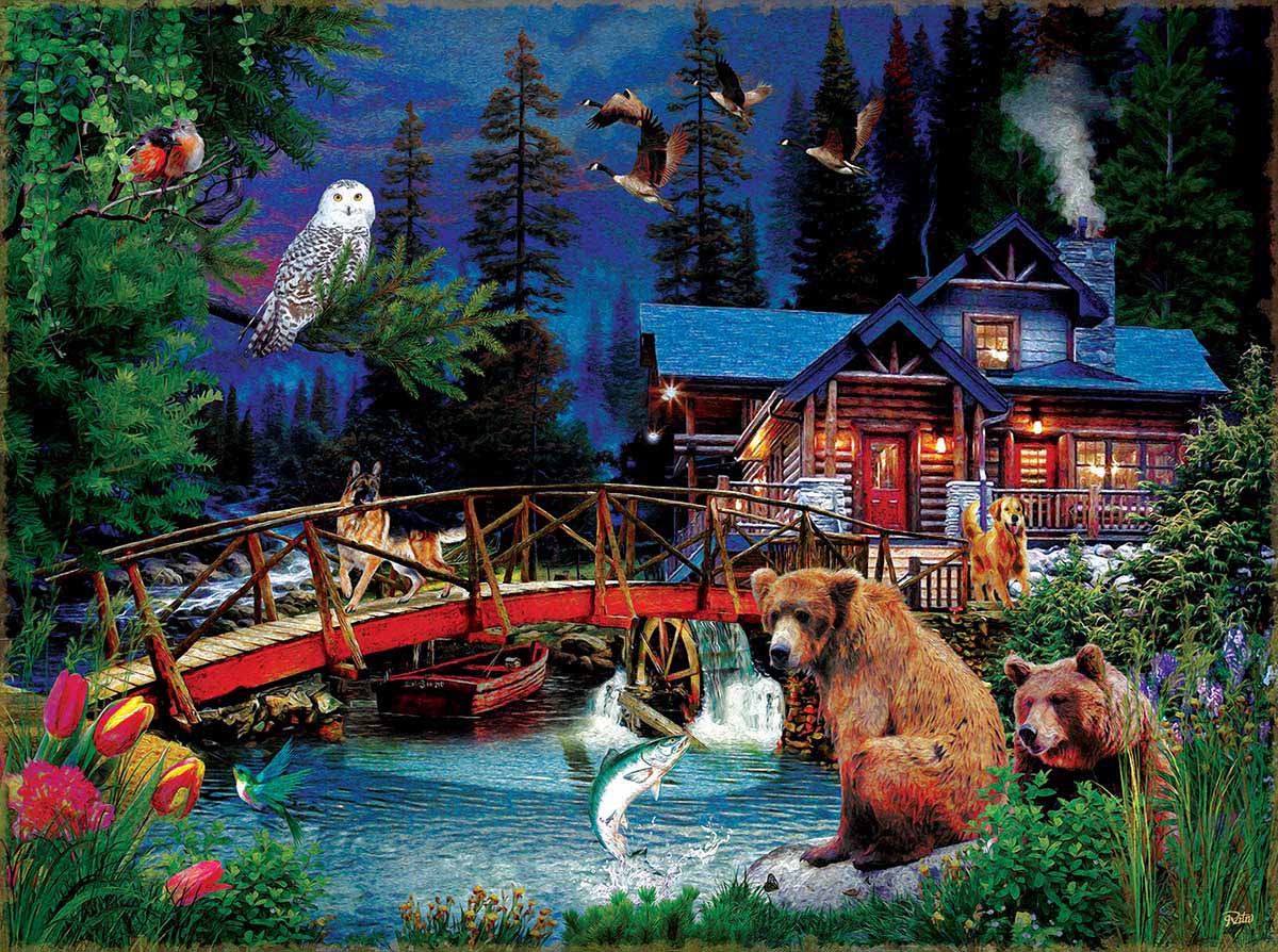 Night at the Cabin Animals Jigsaw Puzzle