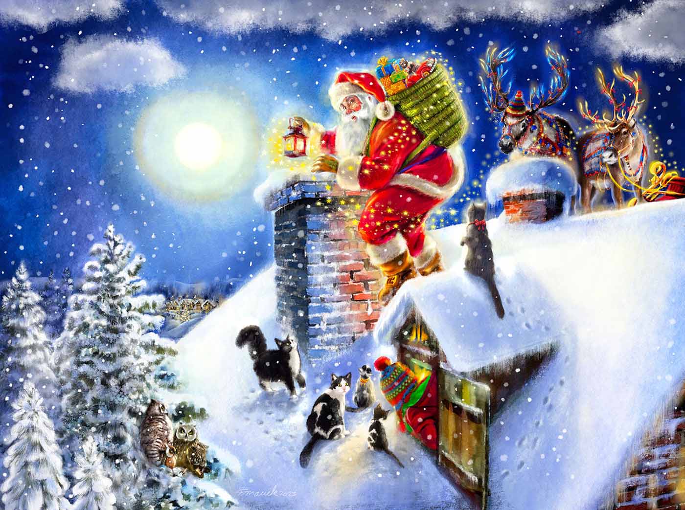 Santa on the Roof Christmas Jigsaw Puzzle