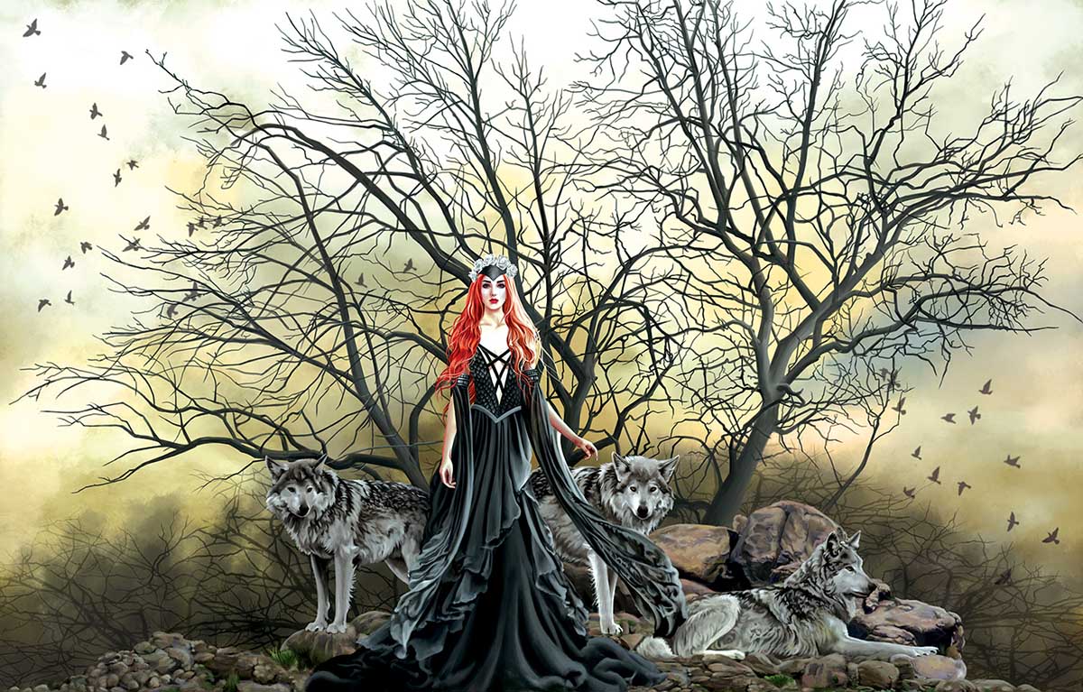 Red Haired Witch - Scratch and Dent Wolf Jigsaw Puzzle