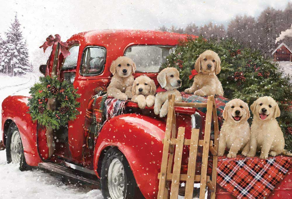 Puppies Holiday Ride Dogs Jigsaw Puzzle