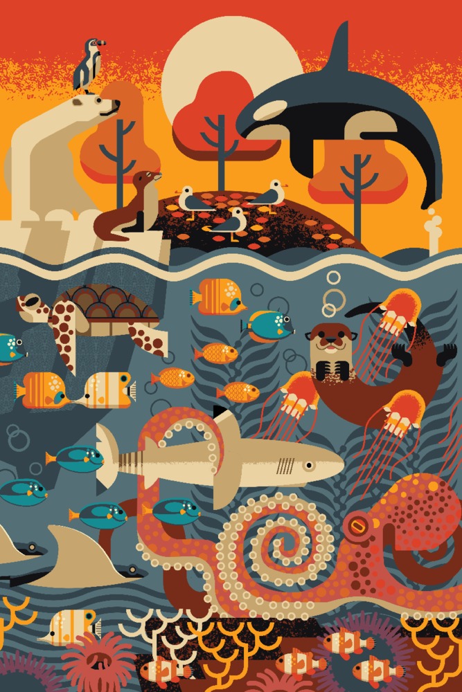 Marine Animals, Textured Geometric Sea Life Jigsaw Puzzle