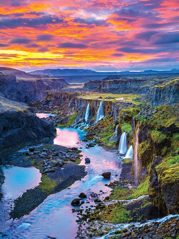 Canyon With Multiple Waterfalls In The Southern Region of Iceland Landscape