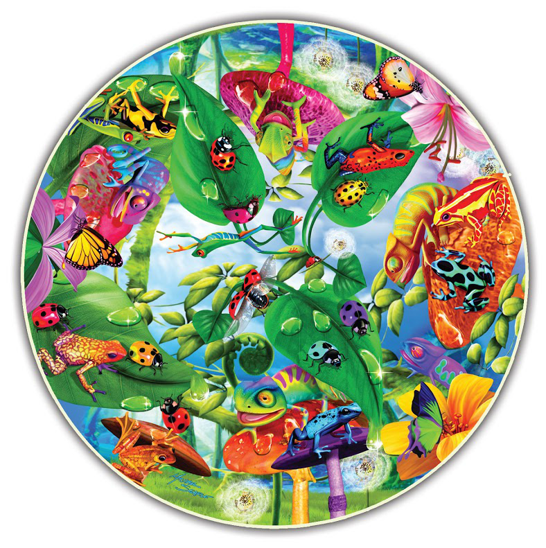 Mushrooms and Butterflies Nature Round Jigsaw Puzzle By eeBoo