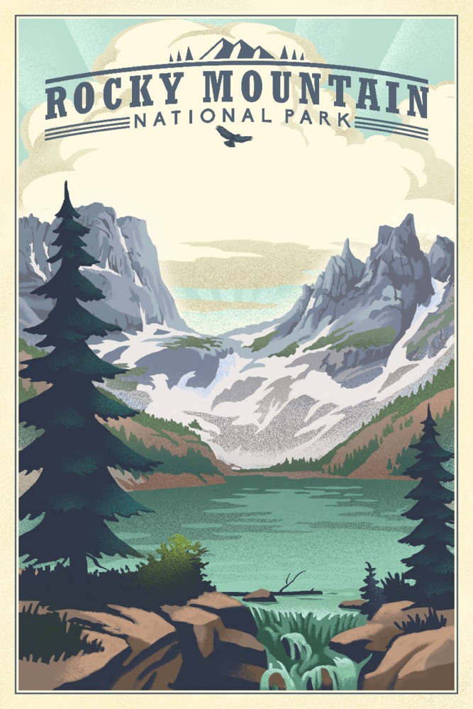 Rocky Mountain National Park, Colorado, Lake, Lithograph Nature Jigsaw Puzzle