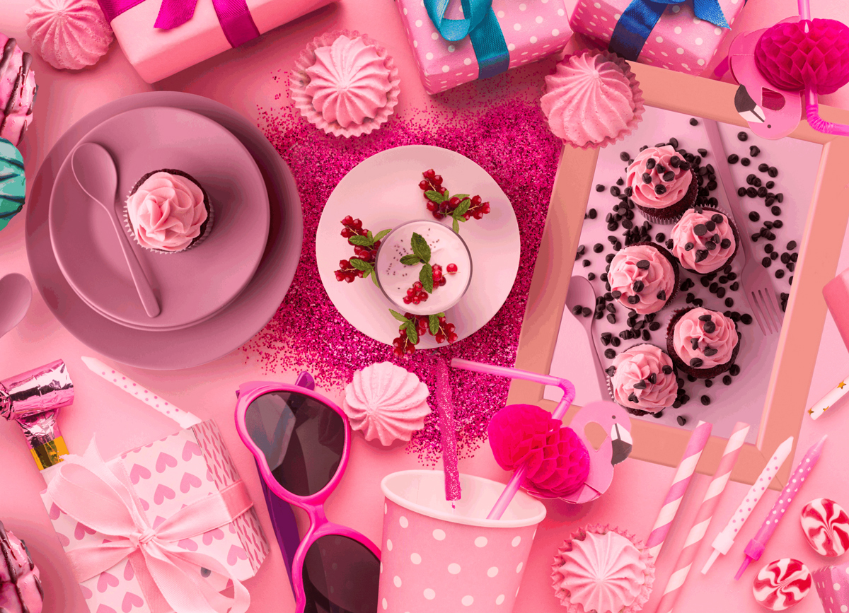 Pink Table Monochromatic Jigsaw Puzzle